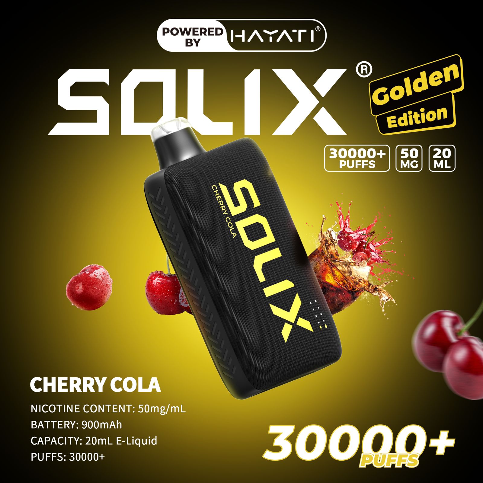 Hayati Solix 30K Puffs Disposable Vape – Golden Edition | 50mg Nicotine | Rechargeable | UAE Exclusive